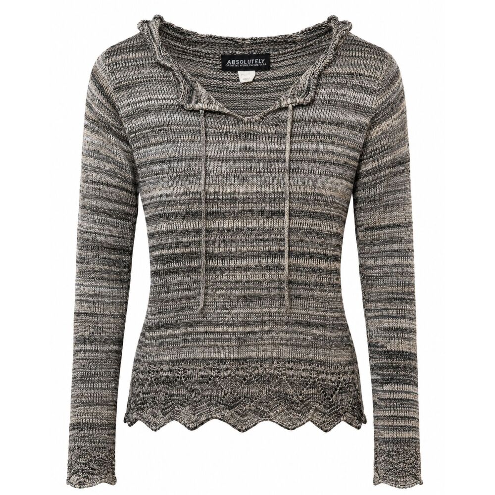 Absolutely Women's Small Marled Knit Hooded Sweater Gray Long Sleeve Top